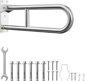 Toilet Grab Bar, Bathroom Safety Handrail Wall Mounted, 304 Stainless Steel Flip Up Folding Support Rail for Elderly Seniors and Handicap Assistance (24 Inch)
