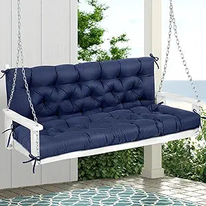 MAGIC ELEPHANT Porch Swing Cushions, Memory Foam Swing Cushion for Outdoor Furniture, Patio 2-3 Seater Cushion Replacement with Headrest for Swing Chair, 60x40 Inch (Blue)