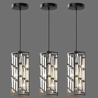 Black Pendant Lights Modern Pendant Light Fixture, Mini Crystal Pendant Ceiling Light, Pendant Light for Kitchen Island, Dinning Room, Bedroom, Kitchen Sink Lighting (3-Pack)