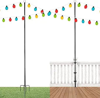 FLORECORD 2 Pack Heavy Duty 10ft Adjustable Outdoor Metal String Light Poles Lighting Stand to Hang LED Lights for Outside, Backyard Accessories, Garden, Wedding, Party