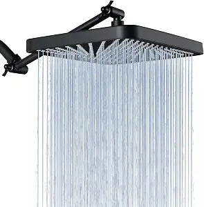 12" Rain Shower Head with 11" Extension Arm, Adjustable Height and Angle Rectangular High Pressure Rainfall Showerhead for Bathroom, Matte Black