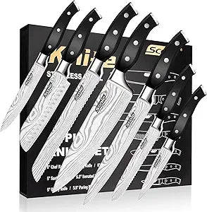 SCOLE Chef Knife Ultra Sharp Kitchen Knife Set 7-Piece, Premium German 1.4116 Stainless Steel Chefs Knife Set, Ergonomic Handle Professional Full Tang Knives Set for Kitchen with Gift Box