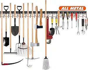 TVKB 68'' All Metal Garden Tool Organizer Adjustable Garage Tool Organizer Wall Mount Garage Organizers and Storage with Heavy Duty Hooks Tool Hangers for Garage Wall, Shed, Garden
