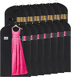 KEEGH 60'' Dress Bags for Gowns Long(Set of 15), Garment Bags for Hanging Clothes, Dress Bags for Closet Storage, Clothes Cover for Hanging Coats Dresses with Clear Window and Label Pocket, Black