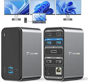 TobenONE Laptop Docking Station with 2 HDMI/DP, Docking Station Dual Monitor with Power Supply 100W, 7 USB-C/A Ports,Ethernet,Compatible for Thunderbolt 4/3 Windows/Dell/HP/Lenovo