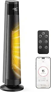 FLANUR 1500W Space Heaters for Indoor Use Large Room, WIFI Electric Heater with Voice Control, 5 Modes, ECO Thermostat, 12H Timer, Quiet & Safety PTC Ceramic Heater for Bedroom, Black, 1 Pack