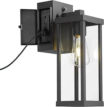 Ken & Ricky Outdoor Wall Light Fixture,Exterior Lighting Fixtures,Modern Sconce Lights for Porch Patio Garage Front Door with Gfci Outlet (Black)