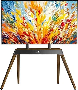 unho Art TV Floor Stand for 40 55 65 75 85 86 Inch TVs, Heavy Duty TV Stand Mount with Large Wood Entertainment Shelf, Modern tv Stands for Living Room Bedroom Up to 198 lbs