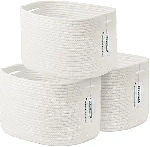 ECDYQXVU Cotton Rope Storage Basket, 15x10x9 Inches, Woven Basket for Shelves, Clothes, Towels, Books, and Laundry, White (3 Pack)