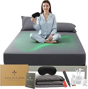 25% Silver Fiber 75% Organic Cotton Grounding Sheet Queen Size 60"x80"x15" Includes Grounding Cord, Sleep Mask & Silver Test Pen -Conductive Earthing Sheet for Better Sleep, Stress Support & Recovery