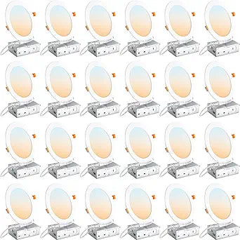DLLT LED Recessed Ceiling Light: 24 Pack 6 Inch Slim Recessed Lighting for Kitchen - 5CCT Dimmable Canless Wafer Downlight for Living Room - 725LM Brightness 12W 120V Can Lights for Bedroom ETL FCC