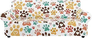 Dog Paw Print Couch Covers for 4 Cushion Couch Sofa Pet Friendly Washable Sofa Cover Folding Couch Slipcover Furniture Protector for Bedroom Living Room
