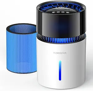 Mist-Free Evaporative Humidifier for Bedroom, Top Fill Humidifier Work with Tap Water, Touch Control,USB Powered, Sleep Mode, Night Light,1Γ8H Timer, Easy-Clean Design for Home Office-3L