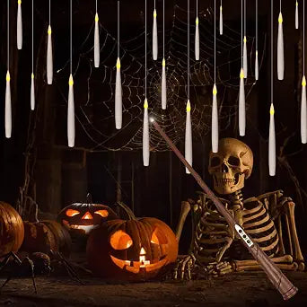 Leejec 20Pcs Floating Candle with Wand Remote, 6/18H Timer, Halloween Decor
