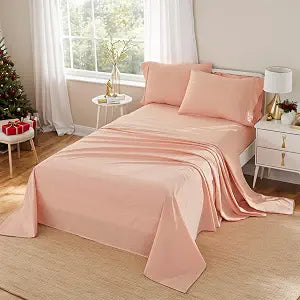Brandream Kids Bedding Set Full Size Girls Bed Sheet Pillowcase Set Jade Pink 4Pc Solid Color Soft and Breathable Deep Pocket