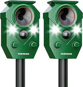 Solar Animal Repellent Outdoor, Ultrasonic Cat Repellent Outdoor, IP65 Waterproof Deer Repellent Deterrent Squirrel Racoon Skunk Rabbit, Dog Repellent for Yard Garden Lawn (2 Pack)