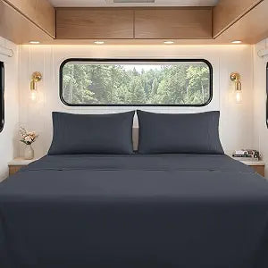 RUDONG M RV Short Queen Sheets Set, Dark Grey, 4 Piece