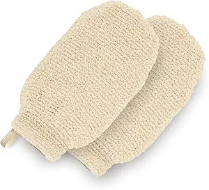 GUARD&MARINE Natural Shower Mitts - Hemp Bath Gloves for Skin Exfoliation, Mitt Washcloth for Body Scrub and Cleansing - Soft Loofah for Men and Women - Set of 2 Wash Mittens