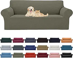 Cupuamon 2026 New Stretch Sofa Slipcovers Couch Cover for 3 Cushion Furniture Protector Sofa Covers with Elastic Bottom Jacquard Fabric Small Checks for Pets, Kids -Sofa, Khaki