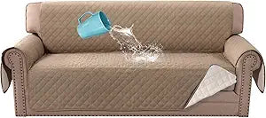 H.VERSAILTEX Sofa Cover, 100% Waterproof Slipcover Furniture Protector, Washable Couch Cover with Non-Skid Backing and Elastic Straps for Kids, Dogs, Pets(Sofa, French Oak)