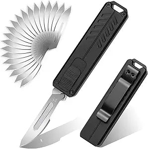 cckk Utility Knife, Aluminium Alloy Pocket Knife with Clip, Black Pocket Knife, EDC Razor Knife with 20PCS #23 Blades