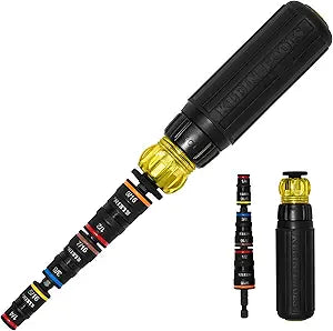 Klein Tools 32910RCHT Impact Driver, 7-in-1 SAE Impact Socket Set with Ratcheting Handle, Flip Socket with 1/4, 5/16, 3/8, 7/16, 1/2 and 9/16-Inch Nut Driver Sizes and 1/4-Inch Bit Holder