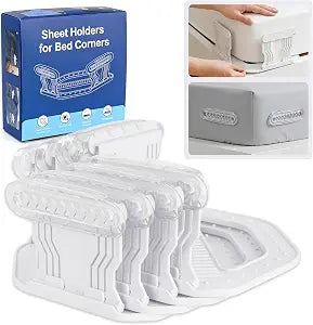 Bed Sheet Holder for Corners, 4PCS Bed Sheets Secure Corners Gripper, White