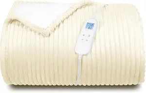 Electric Heated Blanket Queen Size 84" x 90" | 6 Heating Levels & 8h Auto Timer | Full Body Fast Heating and Ultra Soft Flannel, Machine Washable Bed Sofa Home Office Use, Beige