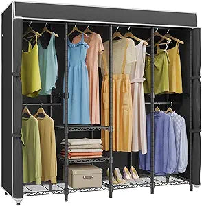 VIPEK V40C Medium Covered Clothes Rack, Freestanding Clothing Rack with Black Oxford Fabric Cover for Hanging Clothes, Adjustable Portable Closet Wardrobe for Bedroom & Walk-in Closet, Max Load 900LBS