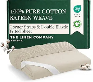 100% Cotton Fitted Sheet Full Size - Genuine Oeko-TEX Certified Cotton Sheets - Hotel Luxury, Skin Friendly, Hypoallergenic, Buttery Soft & Silky Sateen Sheets - Softer After Each Wash