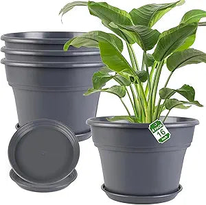 Myfeegoin 16-inch-Plant-Pots, 4 Pack Large Planters for Outdoor Plants, Plastic Flower Pots Indoor with Drainage Holes & Trays, Classic Garden Pot Container for House