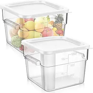 FoldTier 2 Pieces Square Food Storage Containers Polycarbonate Clear food Container with Lid Commercial Storage with Graduations for Commercial Kitchen Dough Marinating Meat(White,12 Qt)