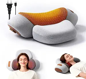 3 in 1 Neck Massager Pillow for Women Men - Neck Massager Pillow with Heating and Cervical Traction, Deep Tissue Shoulder Pain Relief Ergonomic Bed Hump Corrector - Gray One Size
