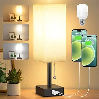 Small Bedside Table Lamp for Bedroom - Desk Lamp For Nightstand, USB C+A