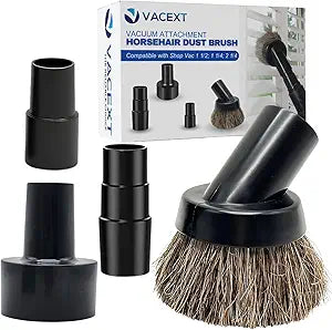 1.25 Inch Premium Soft Horse Hair Vacuum Brush Plus Vacuum Hose Adapter Kit Compatible with Shop Vac Hose 2-1/2'' & 1-1/4'' - Vacuum Attachment for Car Detailing, Furniture & Baseboards