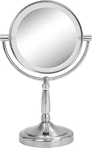 Luxurious Double Sided Bright White LED Make-up Mirror with Brushed Nickel Finish. Commercial Grade. 1x/5x Magnification