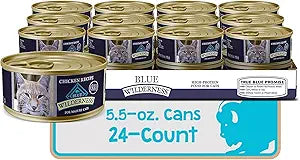 Blue Buffalo Wilderness Adult Cat 7+ Grain Free Chicken Pat Wet Cat Food, Supports Energy for an Active Life, Made with Natural Ingredients, 5.5-oz. Cans (24 Count)