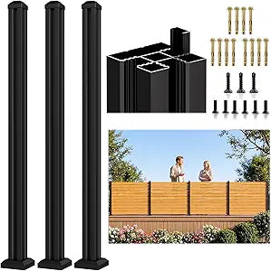 3 Pack 45" 3-Way Aluminum Fence Post, 1.8mm Thick Walls & 10mm Base, Supports 200 lb Lateral Load, Matte Black Wood Fence Post, Rustproof & Weather-Resistant for Outdoor Privacy Panels