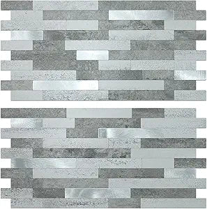 AULIGET 20 Sheets Faux Stone Peel and Stick Backsplash, Grey Slate Look PVC Wall Tile Stick on Backsplash for Kitchen and Bathroom