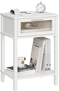Nightstand Wooden Bedside Table with Drawer White Night Stands Modern Style Small End Table Side Table with Storage Shelf for Bedroom Living Room MLBZ10W