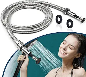 Metal Shower Hose - Extra Long Replacement, Stainless Steel, Universal 1/2" NPT Connection, Silver, 7 Feet, Kit of 1