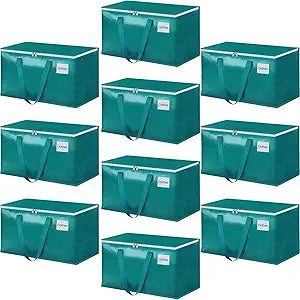 StorageRight Moving Bags-Heavy Duty Moving Boxes, Storage Totes with Zipper, Reinforced Handles and Tag Pocket-Collapsible Moving Supplies for moving, Storage and Travel 93L(Green-10 Pack)