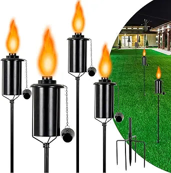 Nonley 4 Pack Metal Citronella Torch for Outside [Upgraded], 16oz Outdoor Garden Dcor Torches with 5-Prong Grounded Stake, Flame Light for Backyard Patio Pathway Party, 61" Tall