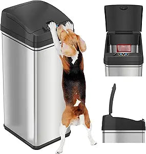 iTouchless 50 Liter / 13 Gallon Sensor 2.0 Dog-Proof Kitchen Trash Can with Lid Lock and AbsorbX Odor Filter, Touchless Lid, Stainless Steel Garbage Recycling Bin for Kitchen, Home, Office, Business