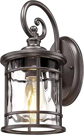 Emliviar Outdoor Porch Light Fixture, 12.4" Outside Wall Mount Lighting for Entryway, Exterior Wall Sconce Lamp with Water Ripple Glass, Oil Rubbed Bronze Finish, XE229BWG-S ORB