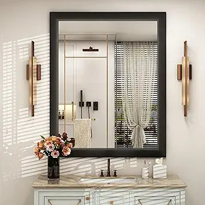 SMIROR Matte Black Bathroom Mirror for Over Sink 36x 30 inch, Metal Thick Frame Rectangle Vanity Mirror for Wall, Anti-Rust, Horizontally or Vertically Mounted