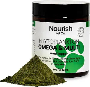 Nourish Pet Co. Phytoplankton Omega & Multivitamin for Dogs & Cats  Phytoplankton Omega-3 Pet Supplement  Food Pet Wellness Formula for Skin, Coat, Joint Mobility, Immune Balance & Vitality 80g