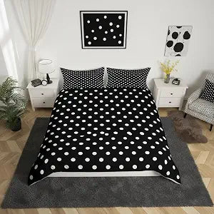jejeloiu Polka Dot Duvet Cover Retro Cute Polka Bedding Set Queen Size 3Pcs