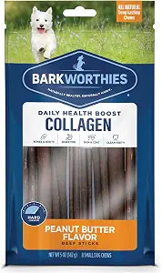 Barkworthies Peanut Butter Collagen Sticks - 6 Inch 8 Count (Pack of 1) - Flavorful, Single Ingredient, Long-Lasting