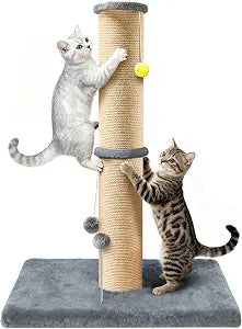 5-Inch Thick Sisal Cat Scratching Post, 36" Tall Tower, Gray | Cat Scratch Tower with Top Platform, Extra-Stable 20.815.9" Base, Durable Cat Scratcher, For Indoor Cats